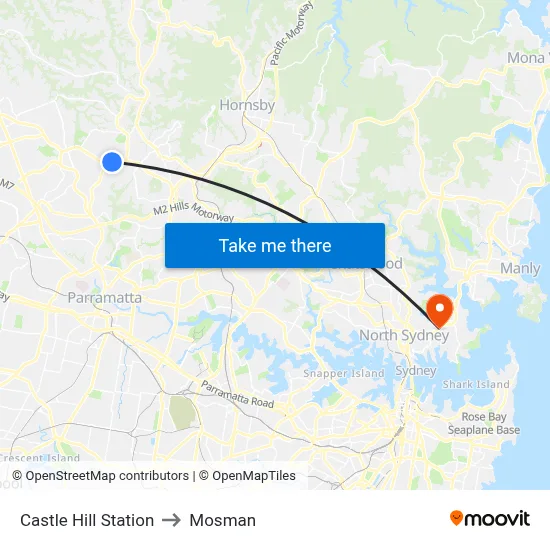 Castle Hill Station to Mosman map