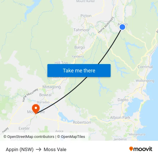 Appin (NSW) to Moss Vale map
