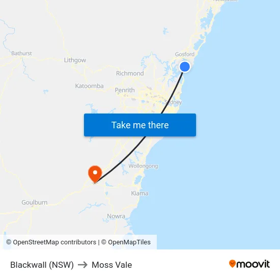 Blackwall (NSW) to Moss Vale map