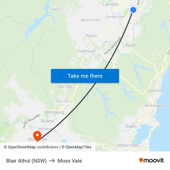 Blair Athol (NSW) to Moss Vale map