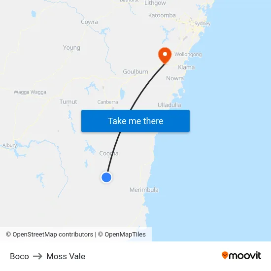 Boco to Moss Vale map