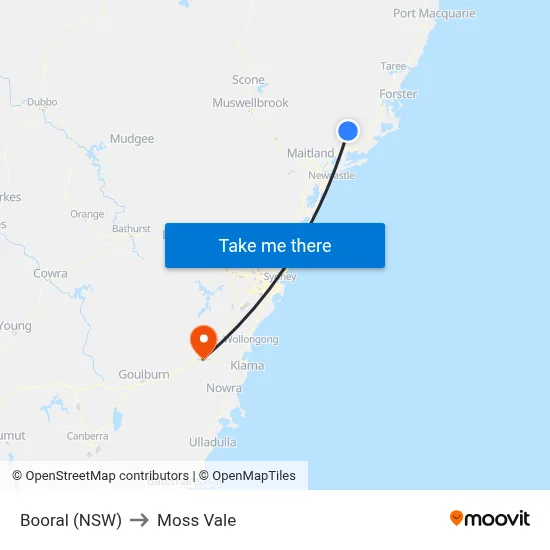 Booral (NSW) to Moss Vale map