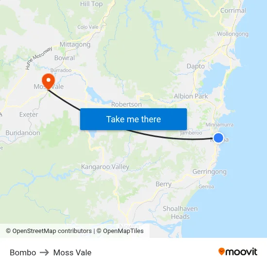 Bombo to Moss Vale map