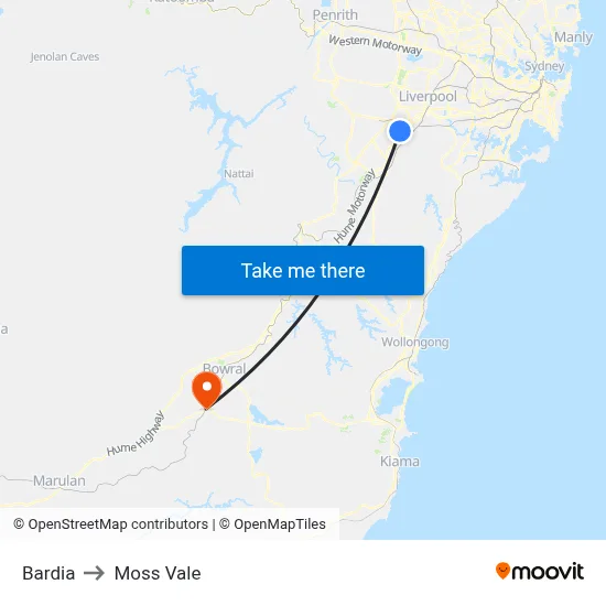 Bardia to Moss Vale map