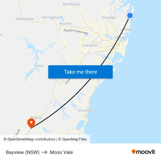 Bayview (NSW) to Moss Vale map
