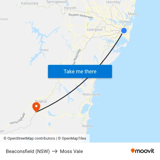 Beaconsfield (NSW) to Moss Vale map