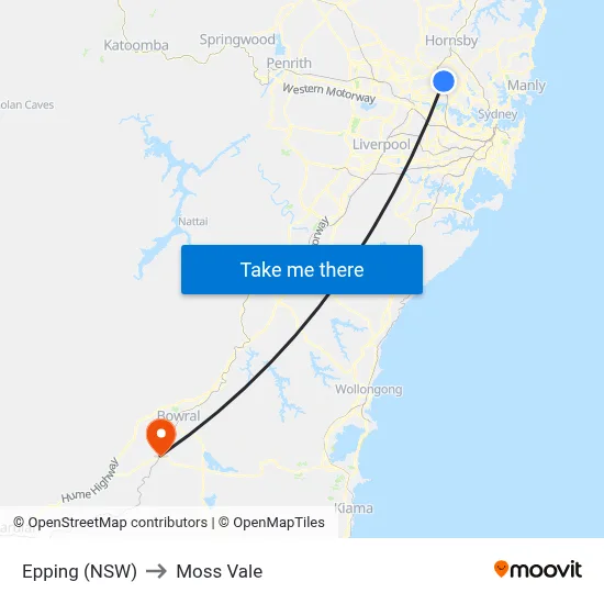 Epping (NSW) to Moss Vale map
