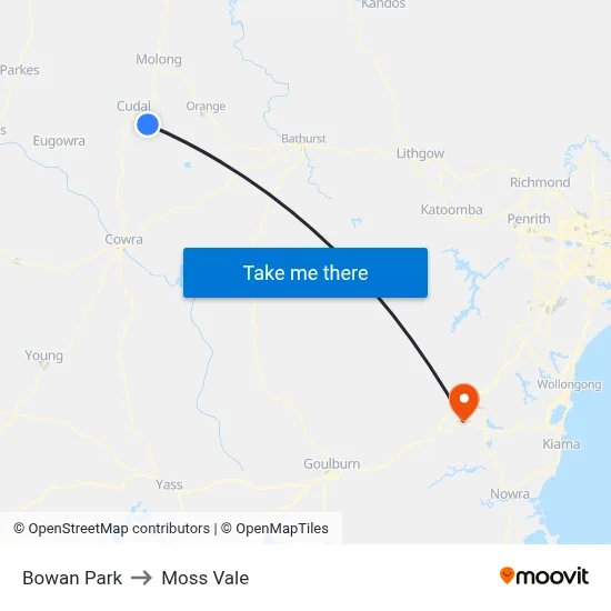 Bowan Park to Moss Vale map