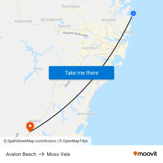 Avalon Beach to Moss Vale map