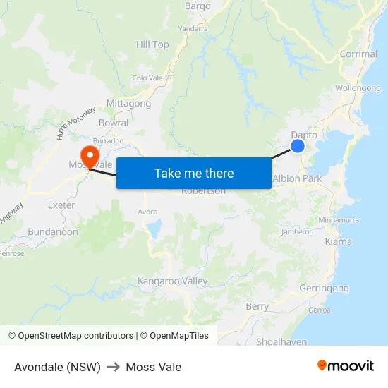 Avondale (NSW) to Moss Vale map