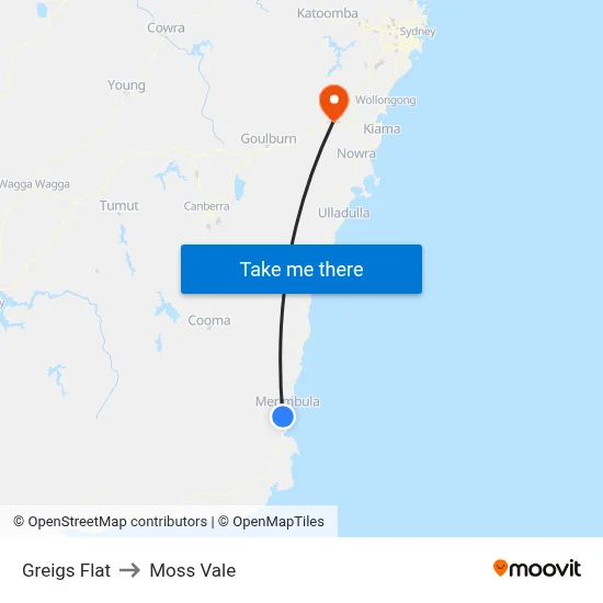 Greigs Flat to Moss Vale map