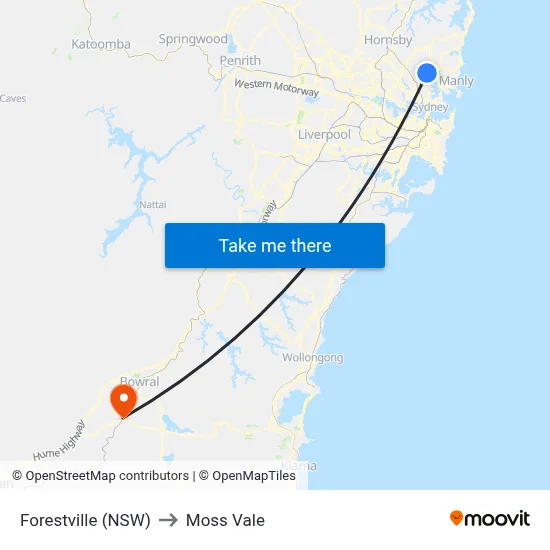Forestville (NSW) to Moss Vale map