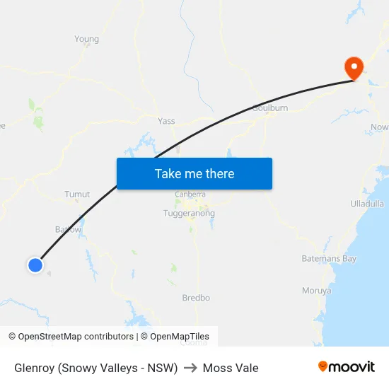 Glenroy (Snowy Valleys - NSW) to Moss Vale map