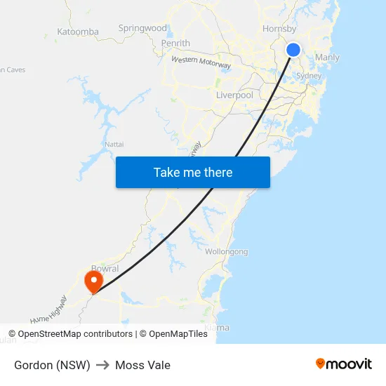 Gordon (NSW) to Moss Vale map