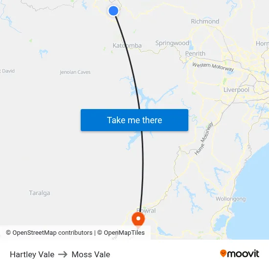 Hartley Vale to Moss Vale map