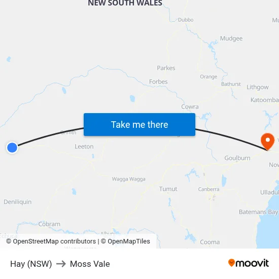 Hay (NSW) to Moss Vale map