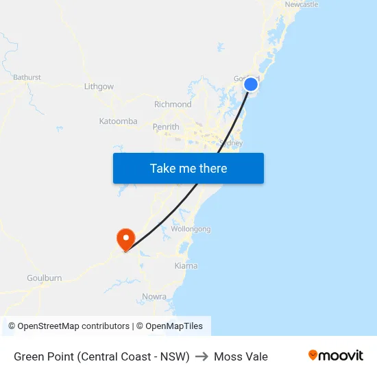 Green Point (Central Coast - NSW) to Moss Vale map