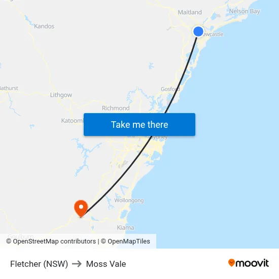 Fletcher (NSW) to Moss Vale map