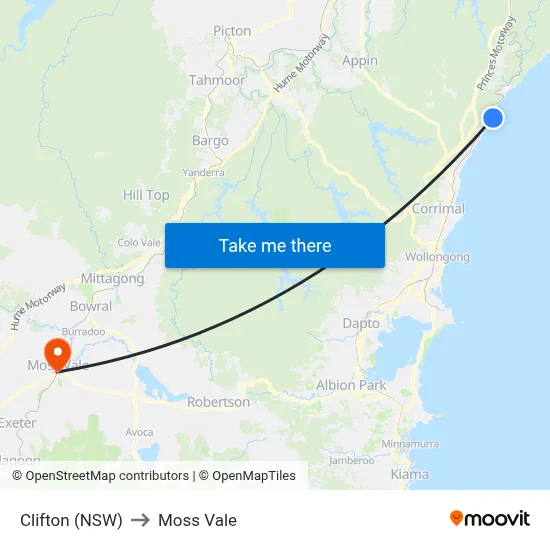 Clifton (NSW) to Moss Vale map