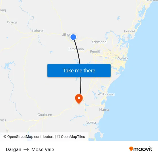Dargan to Moss Vale map