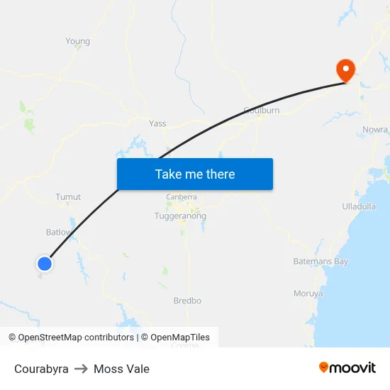 Courabyra to Moss Vale map