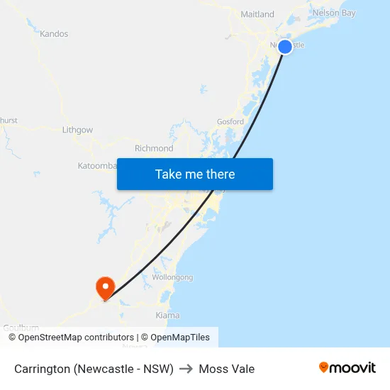 Carrington (Newcastle - NSW) to Moss Vale map
