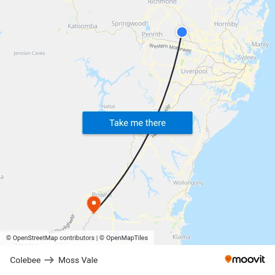 Colebee to Moss Vale map