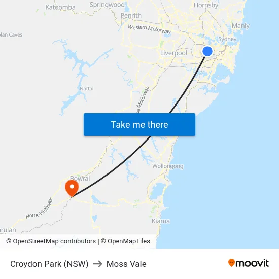 Croydon Park (NSW) to Moss Vale map