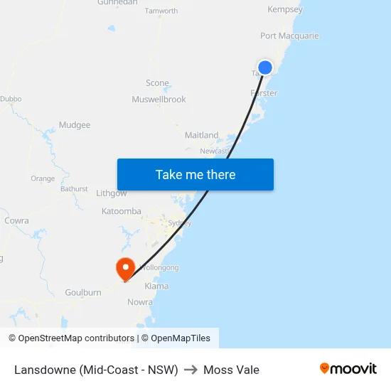 Lansdowne (Mid-Coast - NSW) to Moss Vale map