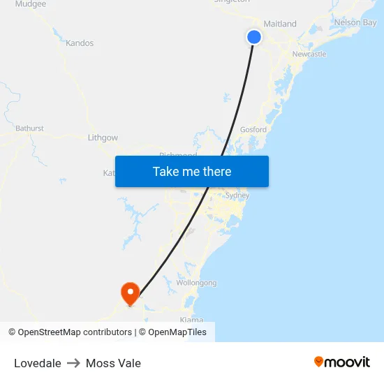 Lovedale to Moss Vale map