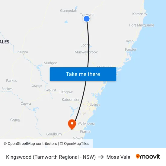 Kingswood (Tamworth Regional - NSW) to Moss Vale map