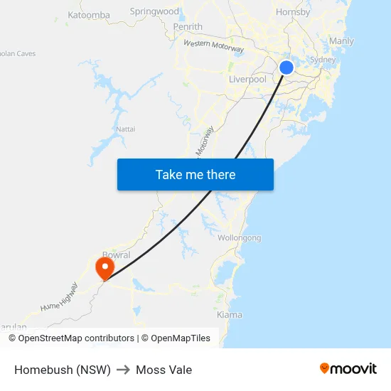 Homebush (NSW) to Moss Vale map