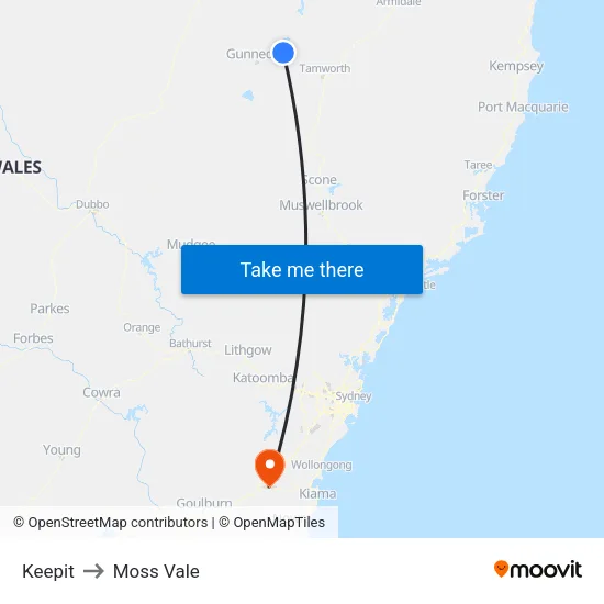 Keepit to Moss Vale map