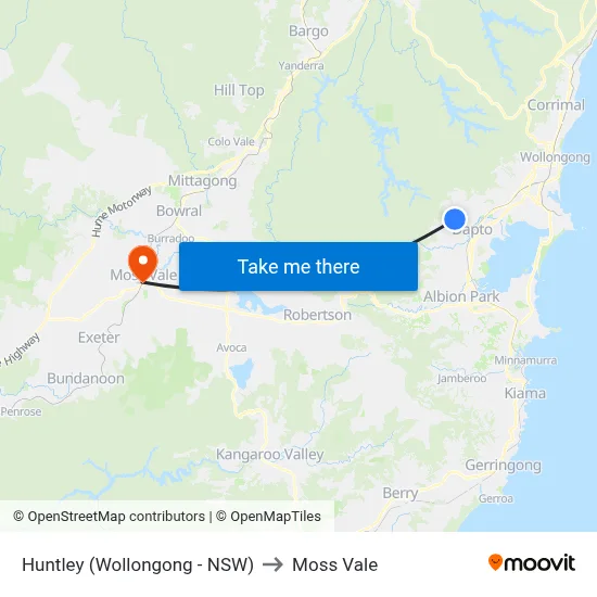 Huntley (Wollongong - NSW) to Moss Vale map