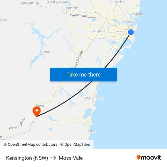 Kensington (NSW) to Moss Vale map