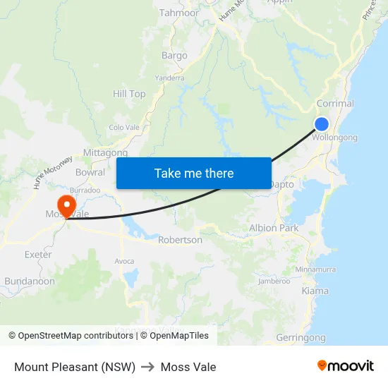 Mount Pleasant (NSW) to Moss Vale map