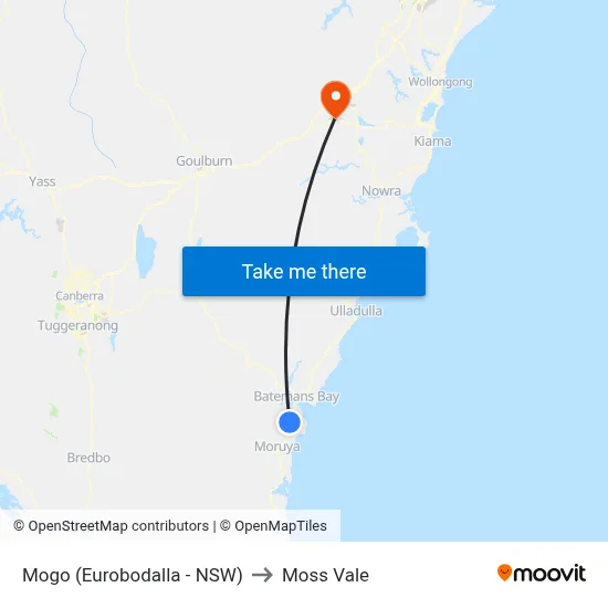 Mogo (Eurobodalla - NSW) to Moss Vale map