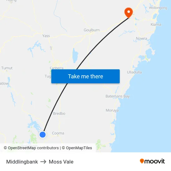 Middlingbank to Moss Vale map
