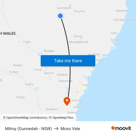 Milroy (Gunnedah - NSW) to Moss Vale map