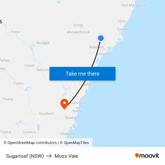 Sugarloaf (NSW) to Moss Vale map