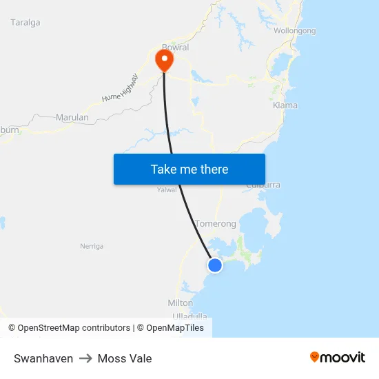 Swanhaven to Moss Vale map