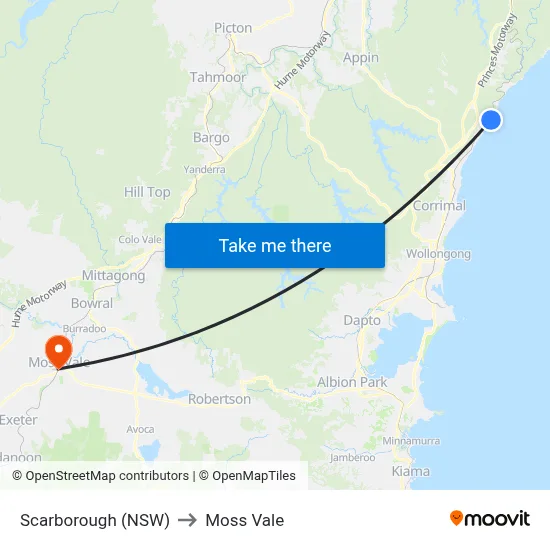 Scarborough (NSW) to Moss Vale map