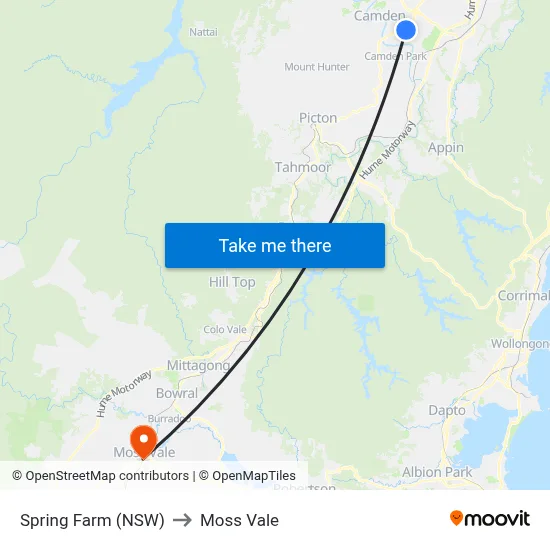 Spring Farm (NSW) to Moss Vale map