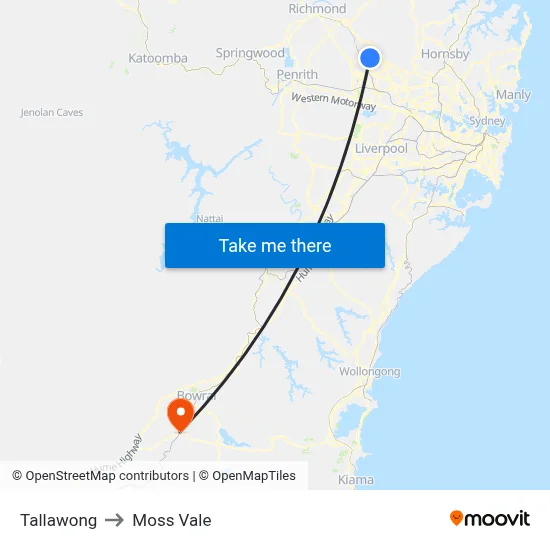 Tallawong to Moss Vale map