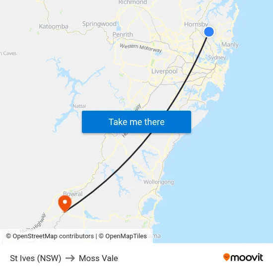 St Ives (NSW) to Moss Vale map