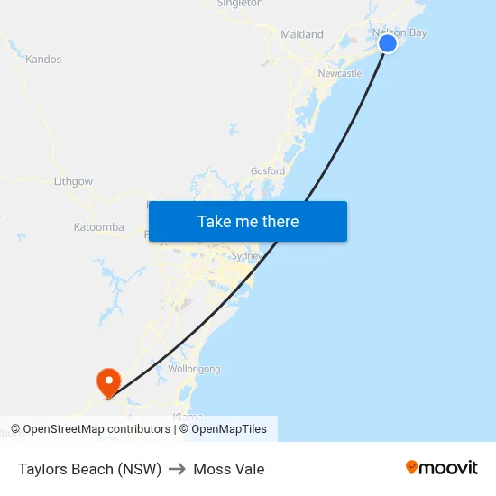 Taylors Beach (NSW) to Moss Vale map