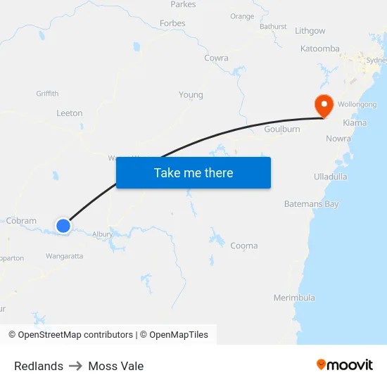 Redlands to Moss Vale map