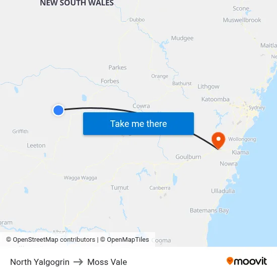 North Yalgogrin to Moss Vale map