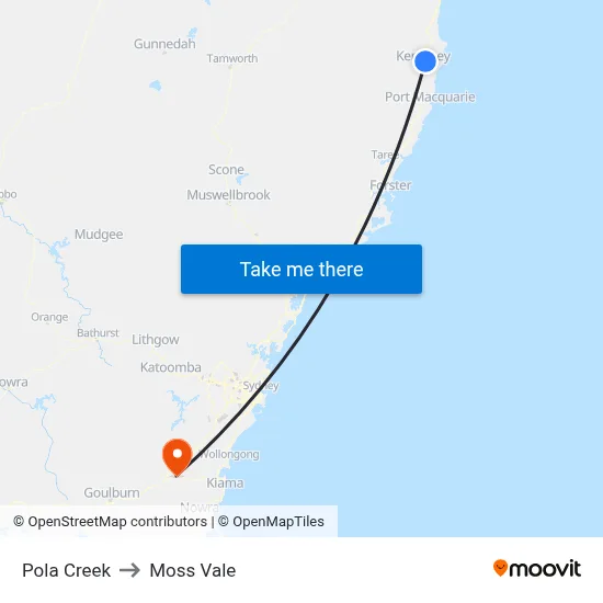 Pola Creek to Moss Vale map