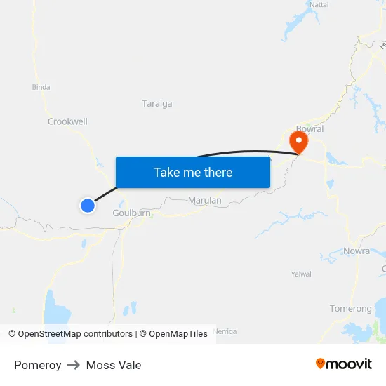Pomeroy to Moss Vale map
